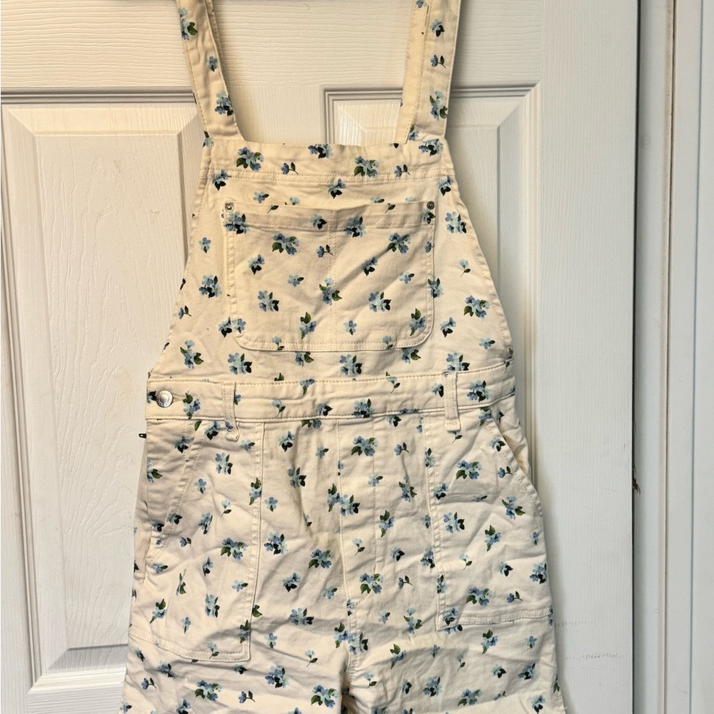 WeWoreWhat Cream Jumpsuit with Blue Floral Pattern